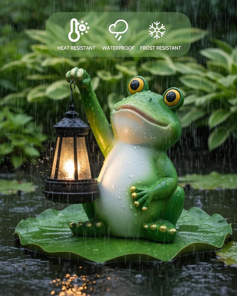 Vuees Solar Frog Garden Statue Light, Outdoor Waterproof Decorative Lantern Figurine, Cute Yard Art for Garden Patio Pond Balcony Porch Decor, Housewarming & Gardening Gifts for Women Grandma Mom - Image 3